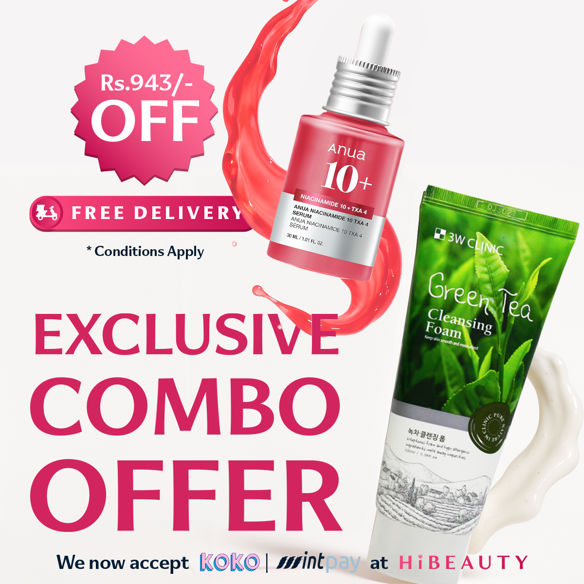 Men's Daily Refresh: ANUA Serum & 3W Green Tea Cleanser - ANUA Niacinamide 10 + TXA 4 Serum & 3W Green Tea Cleansing Foam
